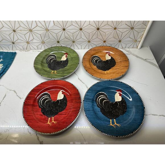 Warren Kimble “Rooster” Plate Set (1999) – Sakura‎ Folk Art Dinnerware - Picture 1 of 8